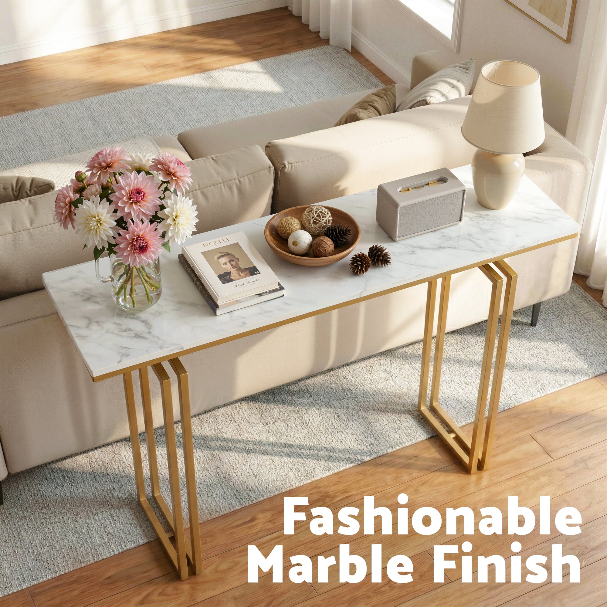 Artiss Console Table Hallway Entryway Table Marble Effect 110CM White & Gold MET-CST-02-MBWH