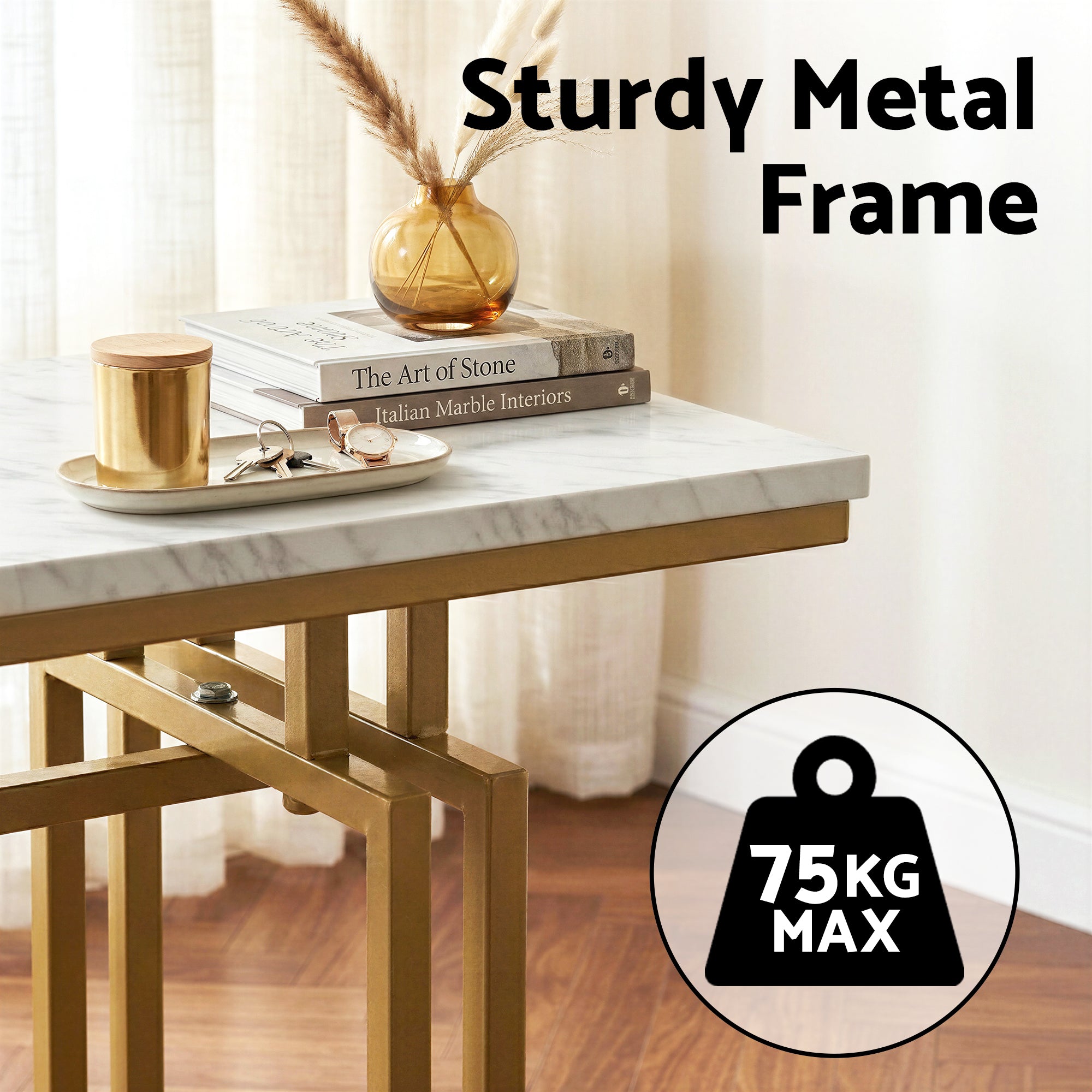Artiss Console Table Hallway Entryway Table Marble Effect 110CM White & Gold MET-CST-02-MBWH