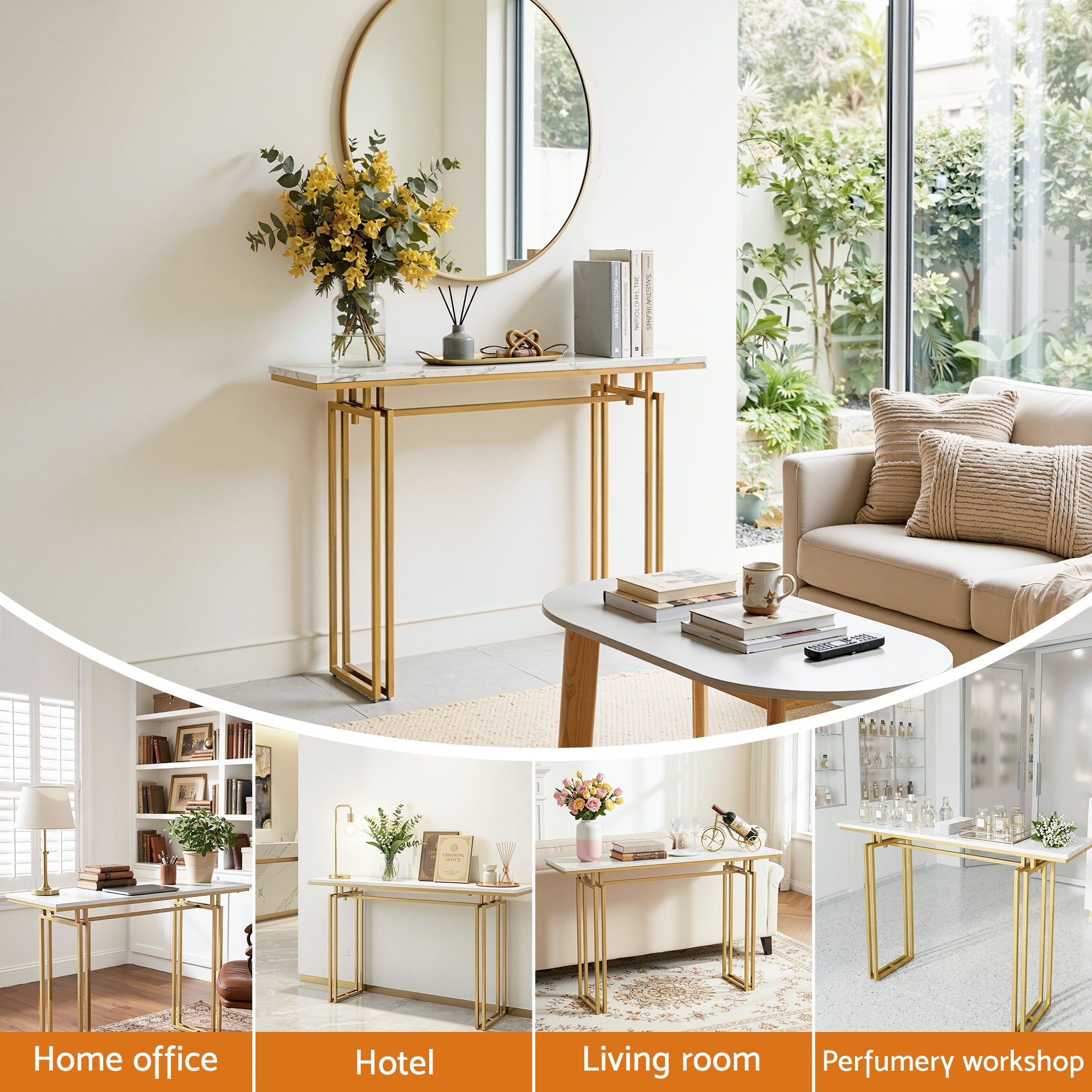 Artiss Console Table Hallway Entryway Table Marble Effect 110CM White & Gold MET-CST-02-MBWH