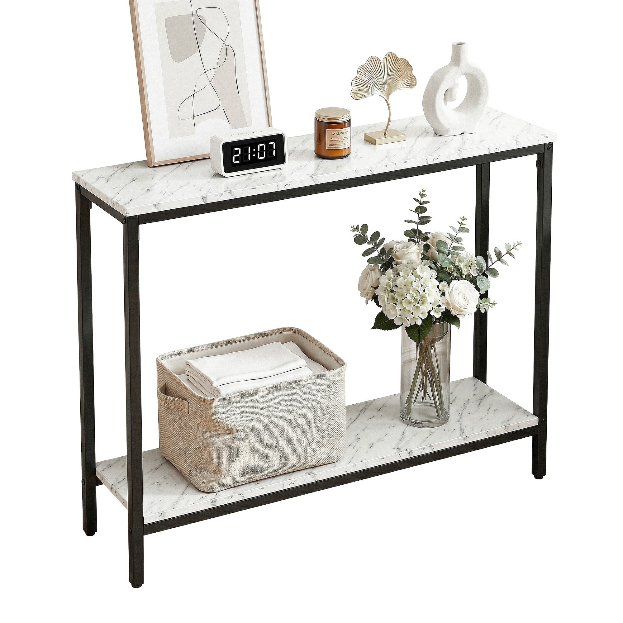 Artiss Console Table Entryway Hallway Display Desk Marble Effect White MET-CST-03-MBWH