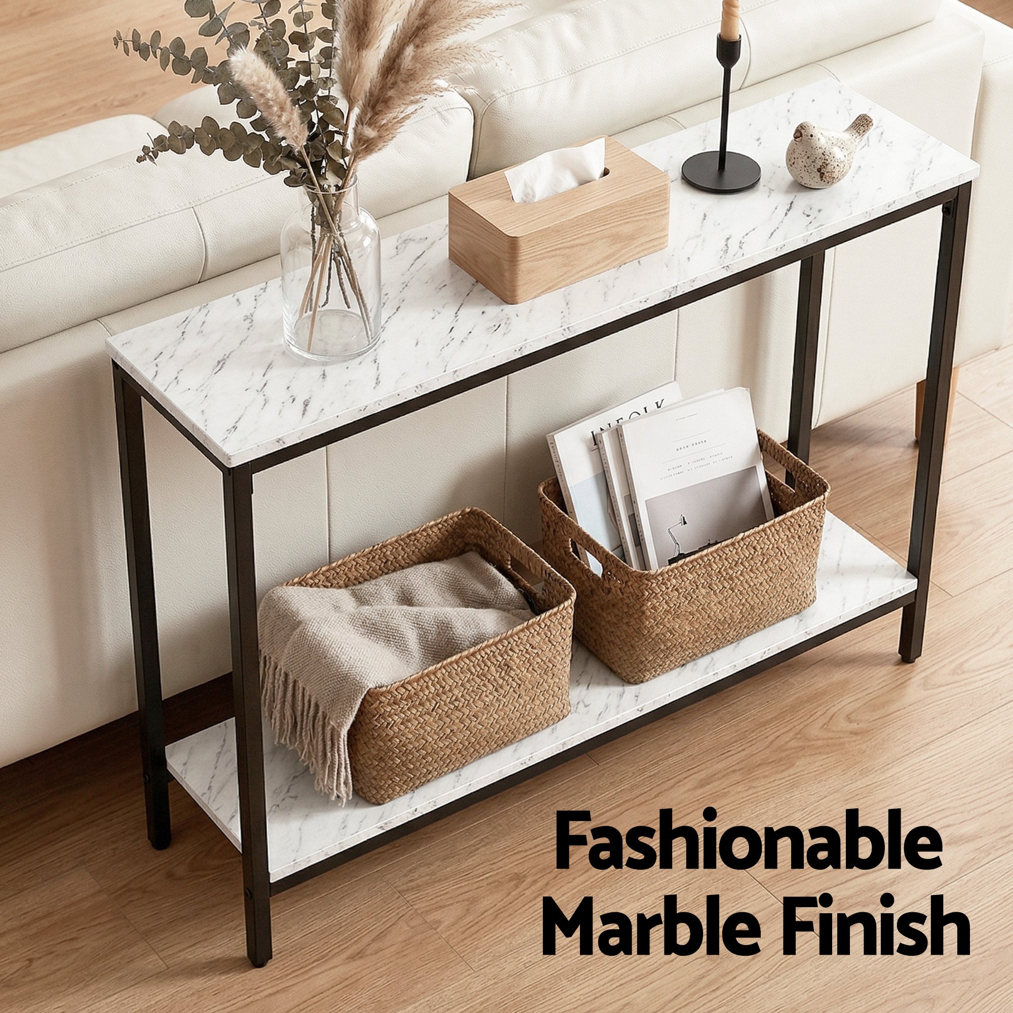 Artiss Console Table Entryway Hallway Display Desk Marble Effect White MET-CST-03-MBWH