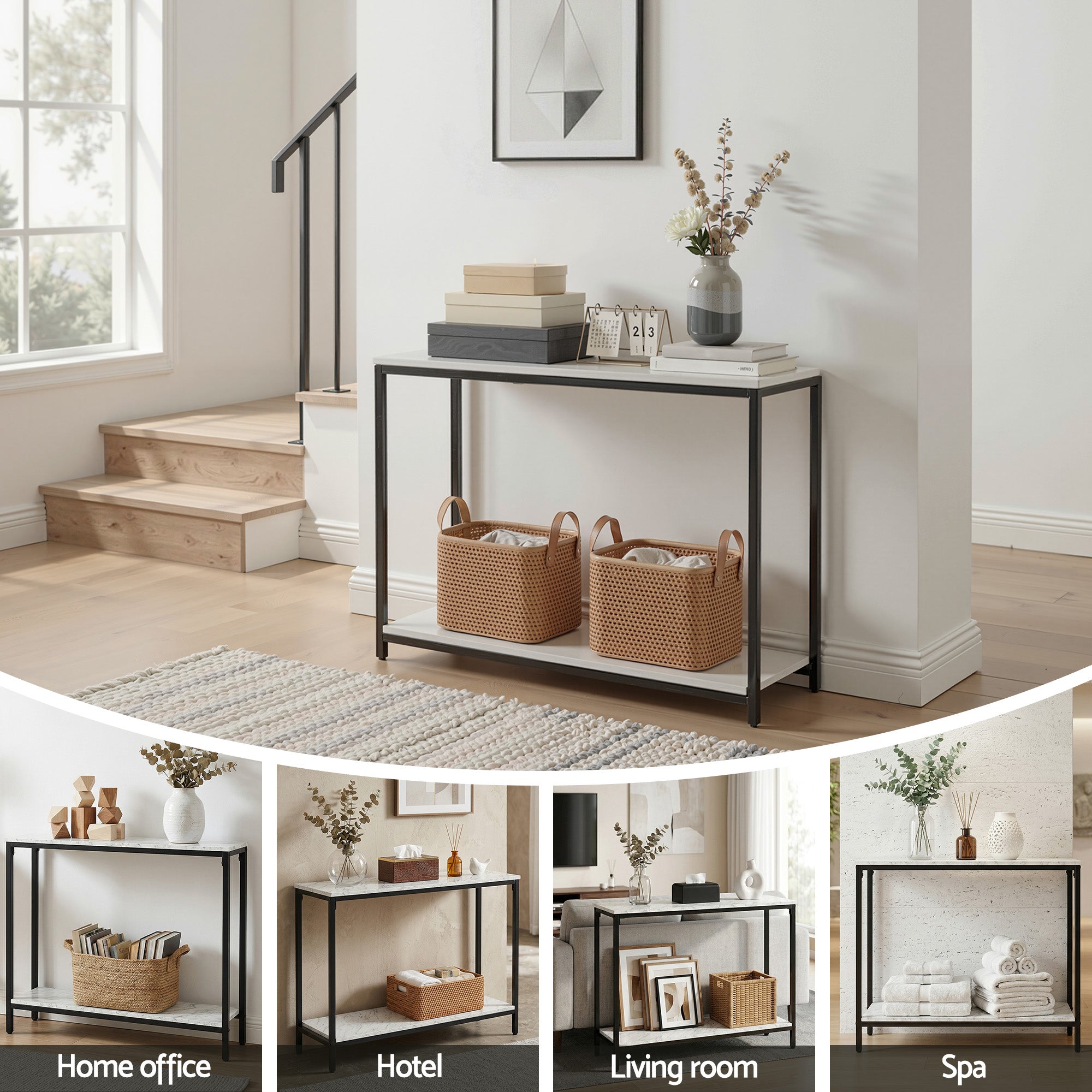 Artiss Console Table Entryway Hallway Display Desk Marble Effect White MET-CST-03-MBWH