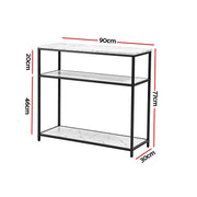 Artiss Console Table Marble Effect 3-Tier Sofa Entryway Side Table 90CM White MET-CST-04-MBWH