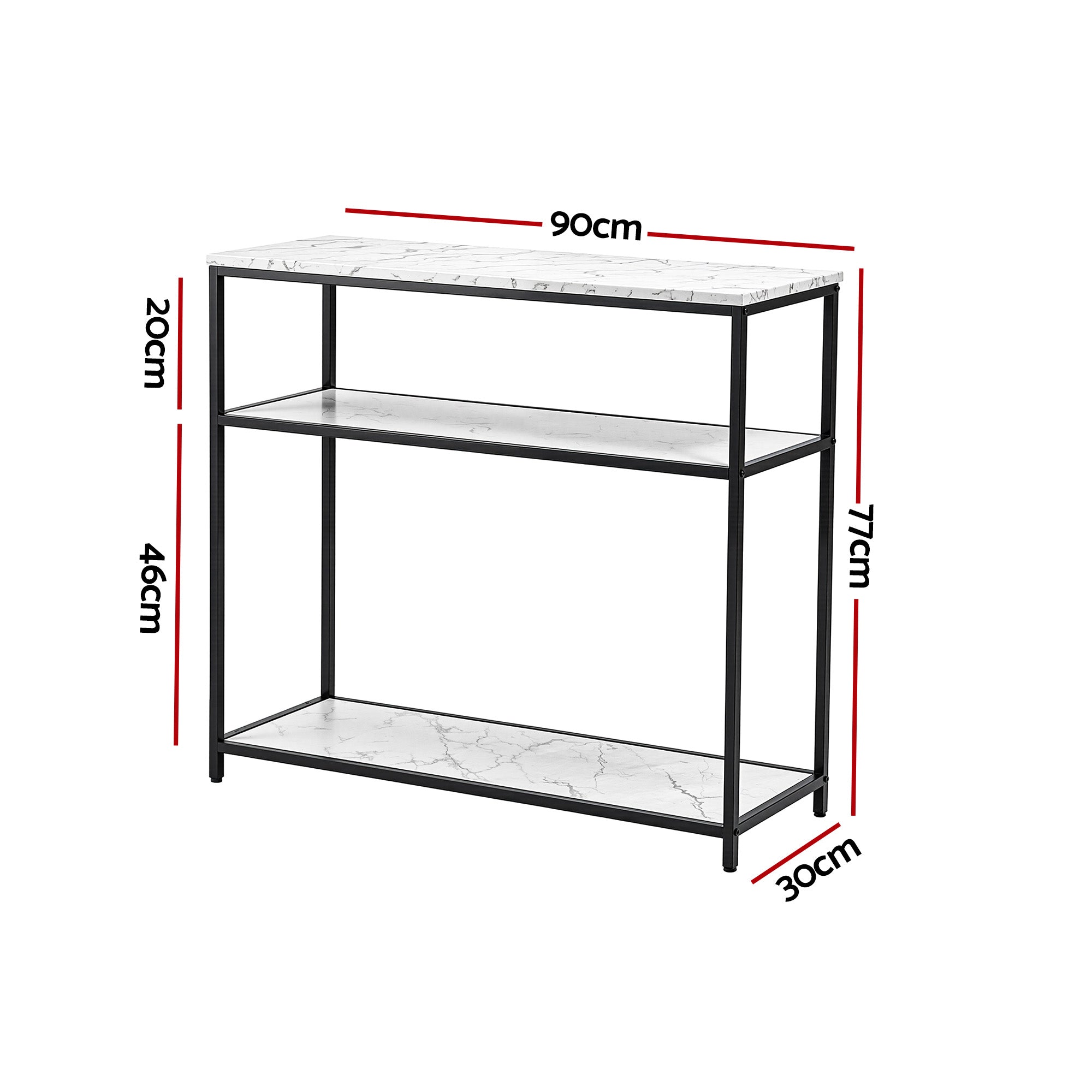 Artiss Console Table Marble Effect 3-Tier Sofa Entryway Side Table 90CM White MET-CST-04-MBWH