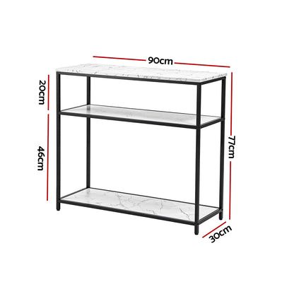 Artiss Console Table Marble Effect 3-Tier Sofa Entryway Side Table 90CM White MET-CST-04-MBWH