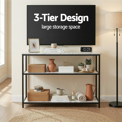 Artiss Console Table Marble Effect 3-Tier Sofa Entryway Side Table 90CM White MET-CST-04-MBWH
