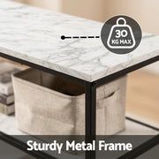 Artiss Console Table Marble Effect 3-Tier Sofa Entryway Side Table 90CM White MET-CST-04-MBWH