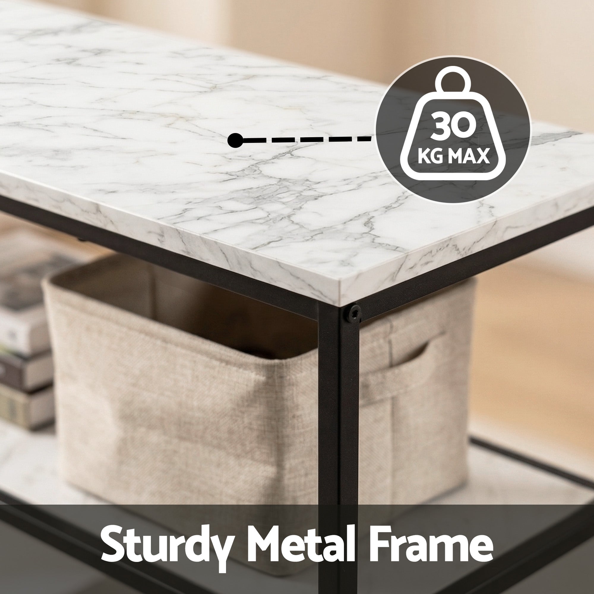 Artiss Console Table Marble Effect 3-Tier Sofa Entryway Side Table 90CM White MET-CST-04-MBWH