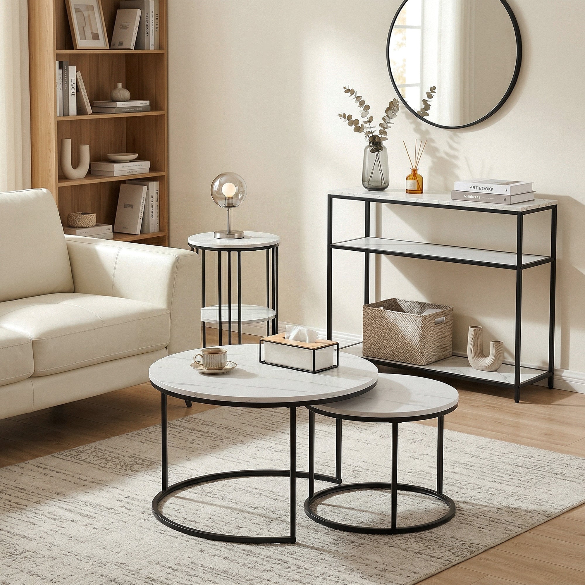 Artiss Console Table Marble Effect 3-Tier Sofa Entryway Side Table 90CM White MET-CST-04-MBWH