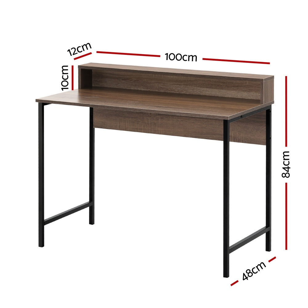 Artiss Computer Desk Shelf Oak 100CM MET-DESK-002-BK-OA