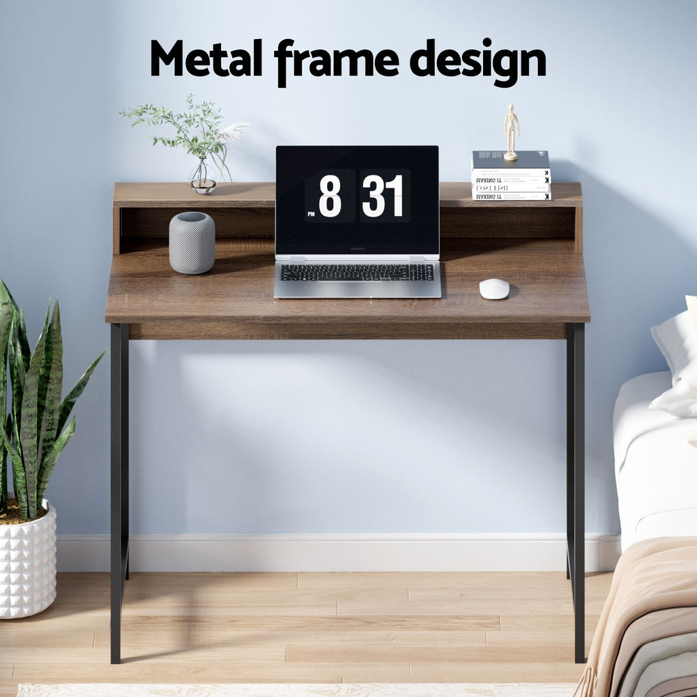 Artiss Computer Desk Shelf Oak 100CM MET-DESK-002-BK-OA