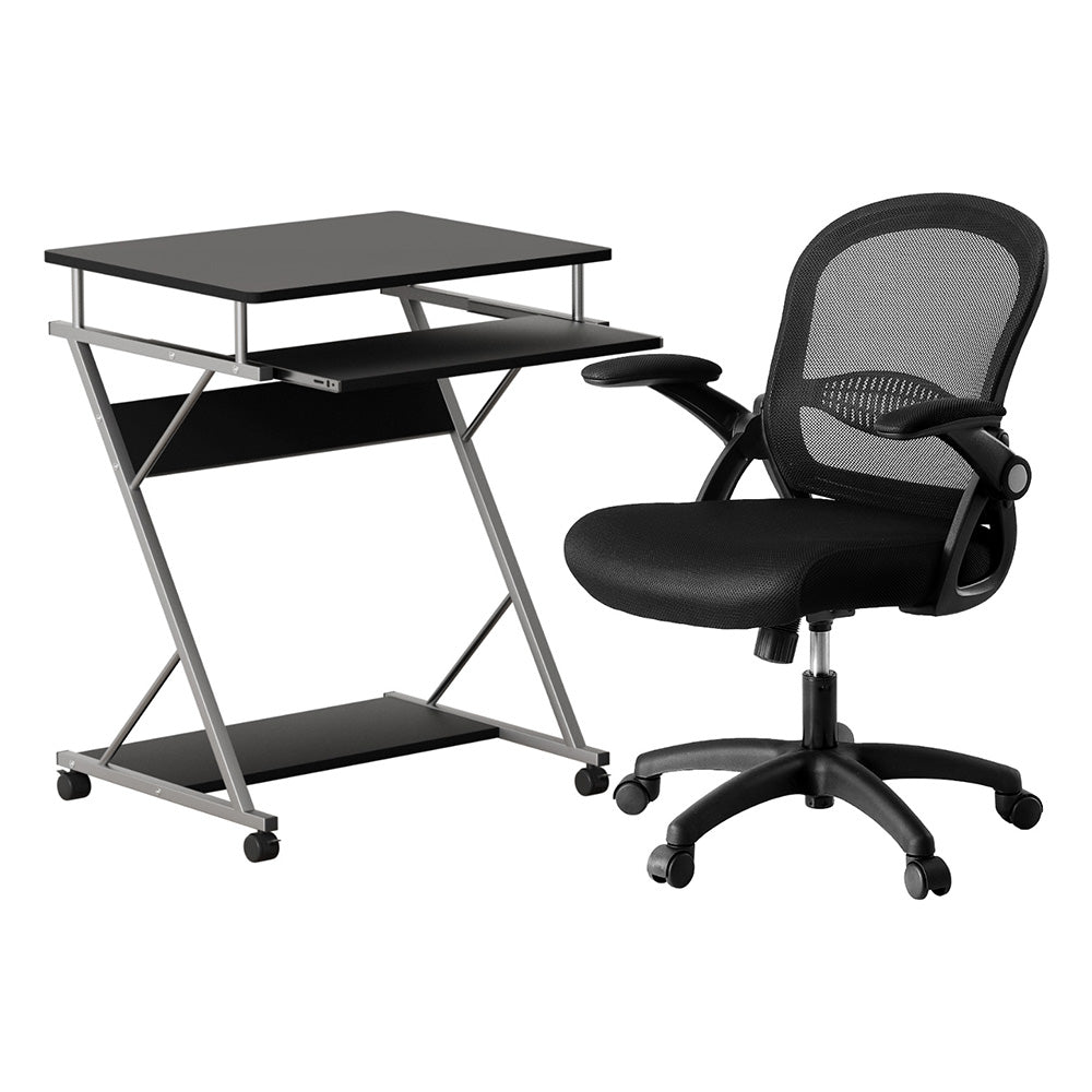 Artiss Computer Desk Mesh Office Chair Set Desks with Keyboard Shelf Try Black MET-DESK-105-2013-BK