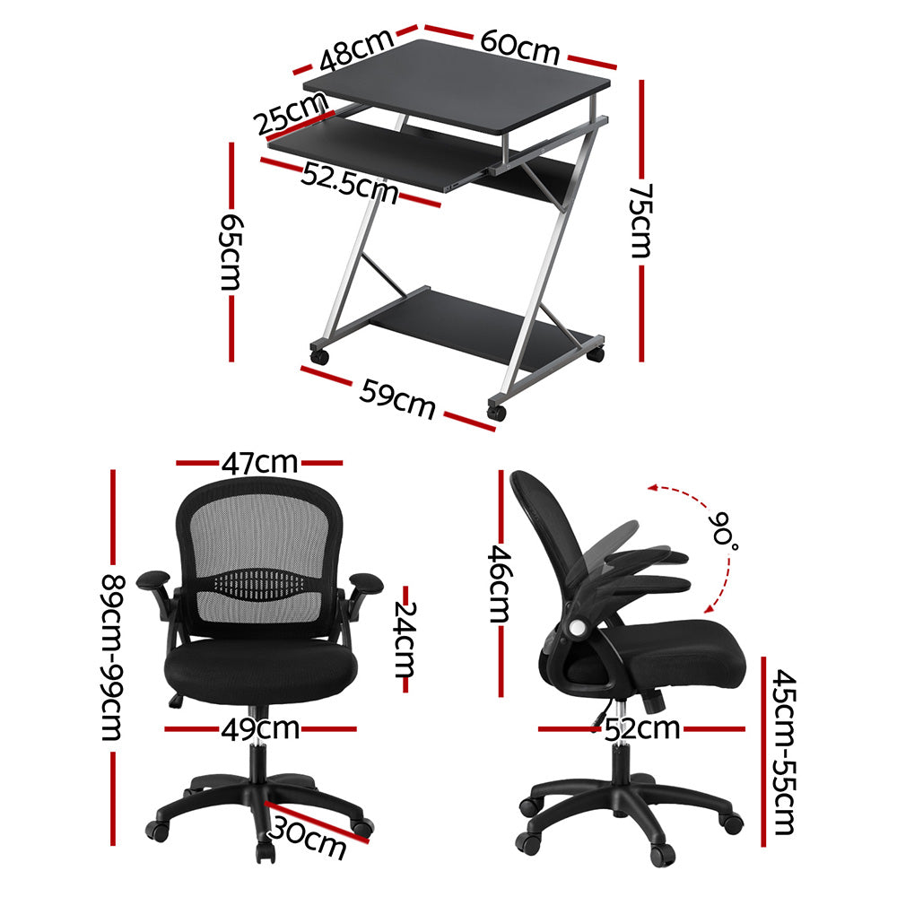Artiss Computer Desk Mesh Office Chair Set Desks with Keyboard Shelf Try Black MET-DESK-105-2013-BK