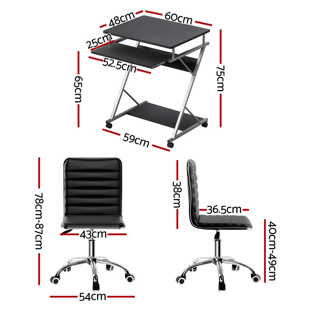 Artiss Computer Desk Office Chair Set Desks with Keyboard Shelf Try Black MET-DESK-105-REPL-BK