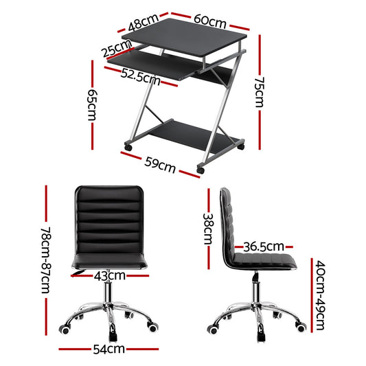 Artiss Computer Desk Office Chair Set Desks with Keyboard Shelf Try Black MET-DESK-105-REPL-BK