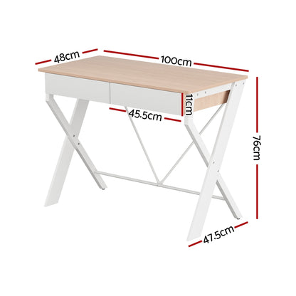 Artiss Computer Desk Drawer Oak 100CM MET-DESK-116-OA