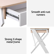Artiss Computer Desk Drawer Oak 100CM MET-DESK-116-OA