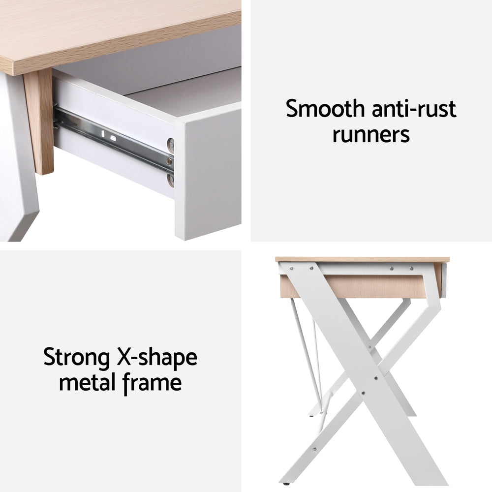 Artiss Computer Desk Drawer Oak 100CM MET-DESK-116-OA