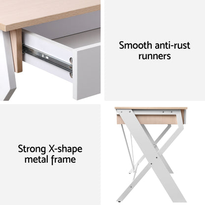 Artiss Computer Desk Drawer Oak 100CM MET-DESK-116-OA