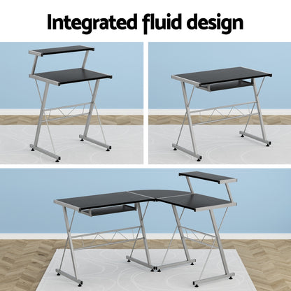 Artiss Computer Desk L-Shape Keyboard Tray Shelf Black MET-DESK-117-BK