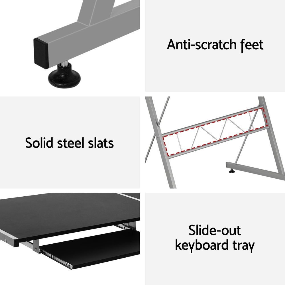 Artiss Computer Desk L-Shape Keyboard Tray Shelf Black MET-DESK-117-BK