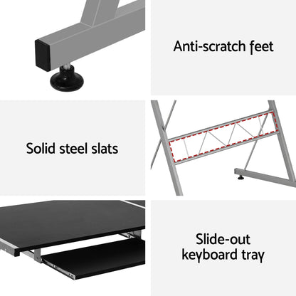 Artiss Computer Desk L-Shape Keyboard Tray Shelf Black MET-DESK-117-BK