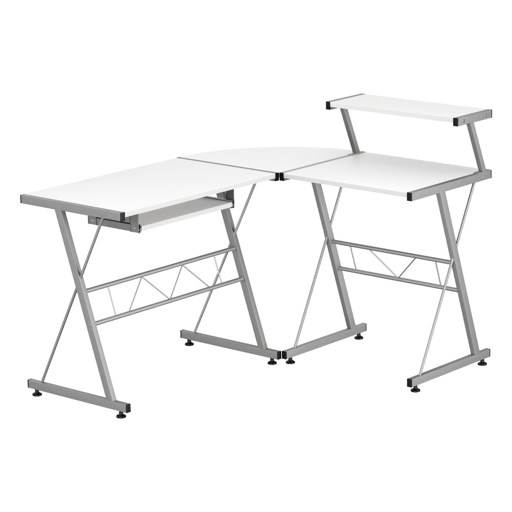 Artiss Computer Desk L-Shape Keyboard Tray Shelf White MET-DESK-117-WH