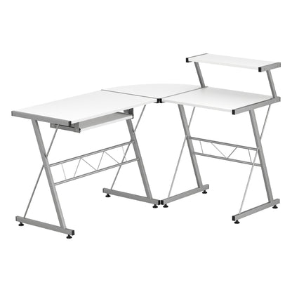 Artiss Computer Desk L-Shape Keyboard Tray Shelf White MET-DESK-117-WH