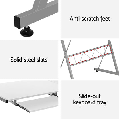 Artiss Computer Desk L-Shape Keyboard Tray Shelf White MET-DESK-117-WH