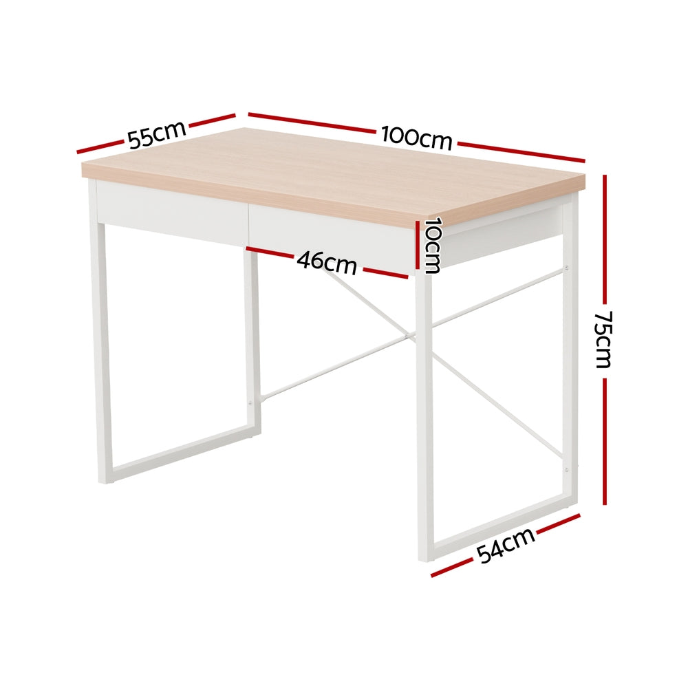 Artiss Computer Desk Drawer Storage Oak 100CM MET-DESK-118-OA