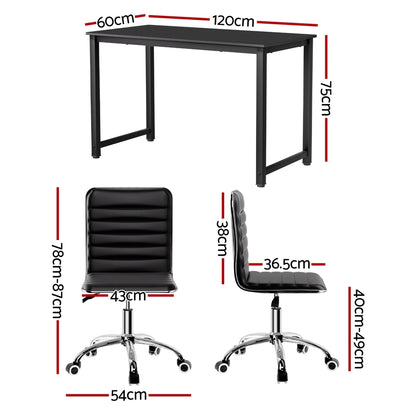 Artiss Computer Desk 120cm Executive Office Chairs Set PU Leather Low Back Black MET-DESK-120-REPL-BK