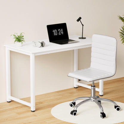 Artiss Computer Desk 120cm Executive Office Chairs Set PU Leather Low Back White MET-DESK-120-REPL-WH