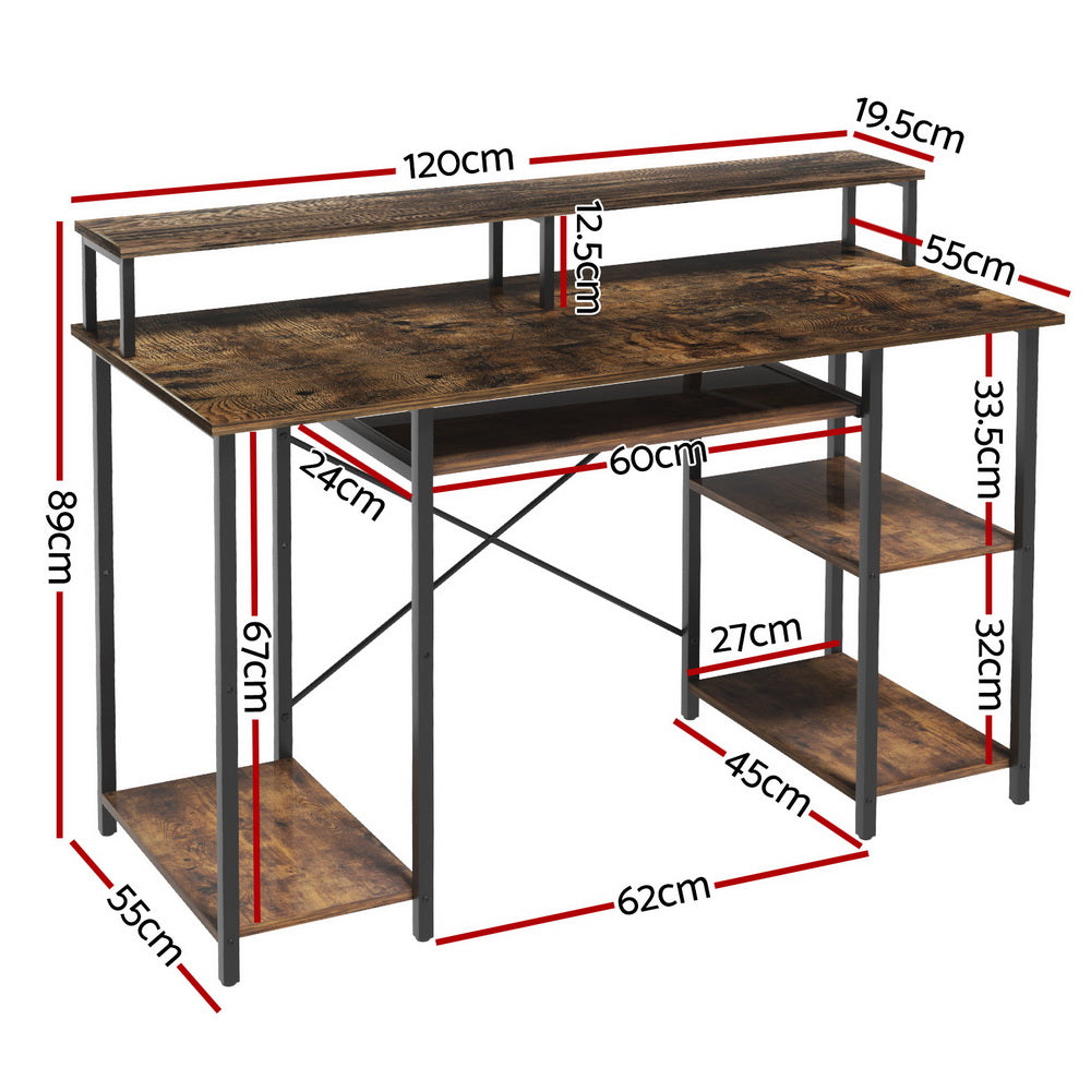 Artiss Computer Desk Laptop Desks Home Office Study Table Open Shelf Brown 120CM MET-DESK-24223-120-BR