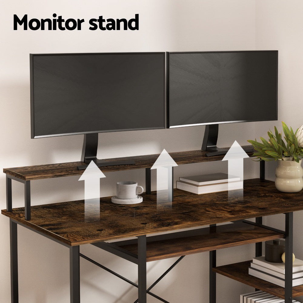 Artiss Computer Desk Laptop Desks Home Office Study Table Open Shelf Brown 120CM MET-DESK-24223-120-BR