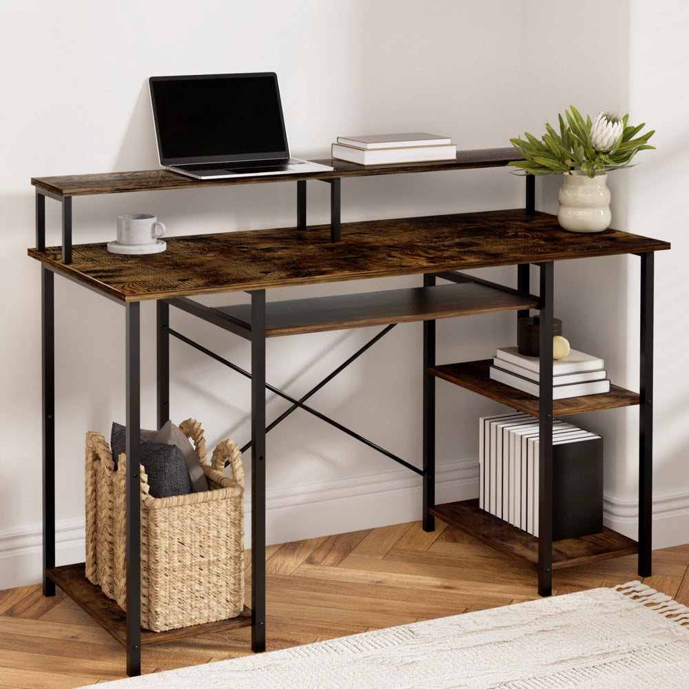 Artiss Computer Desk Laptop Desks Home Office Study Table Open Shelf Brown 120CM MET-DESK-24223-120-BR