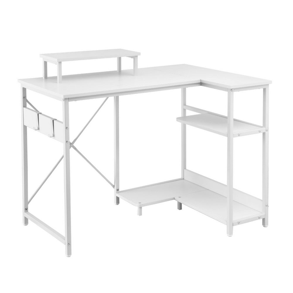 Artiss Computer Desk L-Shape Home Office Study Table Open Shelves White 100CM MET-DESK-24224-100-WH