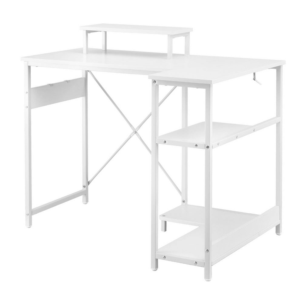 Artiss Computer Desk L-Shape Home Office Study Table Open Shelves White 100CM MET-DESK-24224-100-WH
