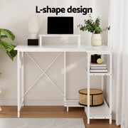 Artiss Computer Desk L-Shape Home Office Study Table Open Shelves White 100CM MET-DESK-24224-100-WH