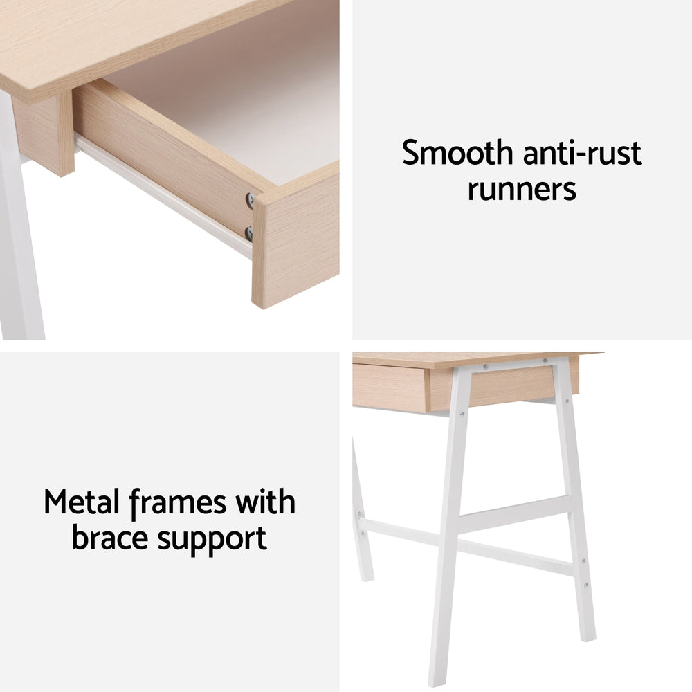 Artiss Computer Desk Drawer Cabinet Oak 100CM MET-DESK-308-OA