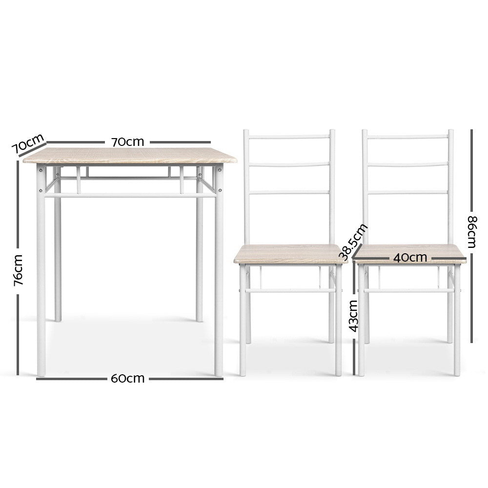 Artiss Dining Table And Chairs Set fo 3 Oak MET-DESK-356-OA