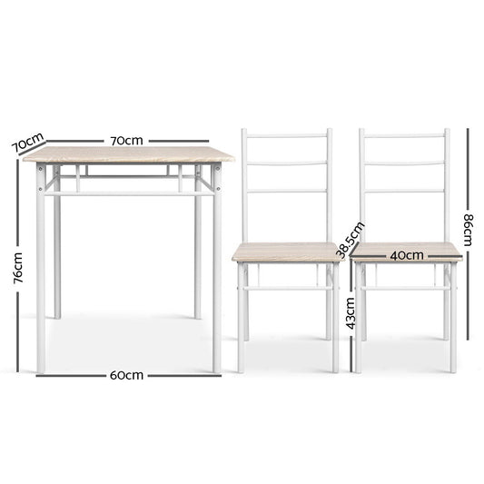 Artiss Dining Table And Chairs Set fo 3 Oak MET-DESK-356-OA