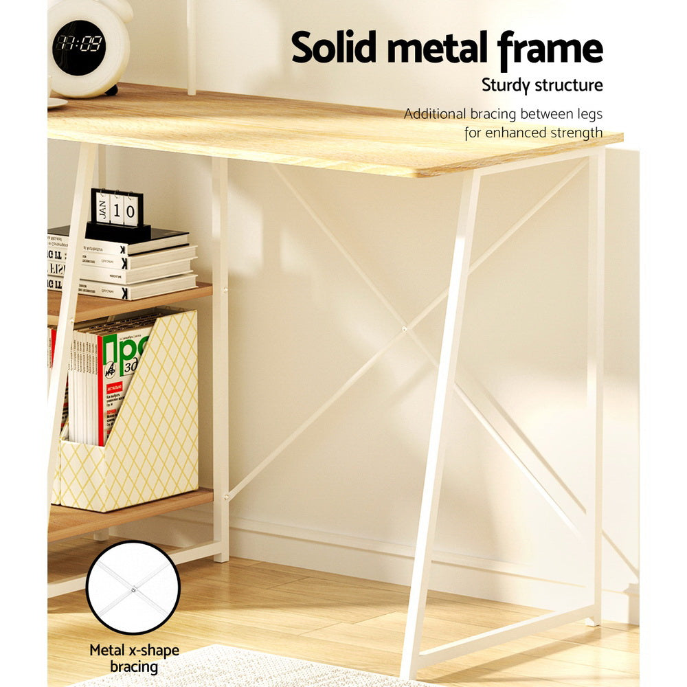 Artiss Computer Desk Bookshelf Storage Oak 100CM MET-DESK-4T-OAK