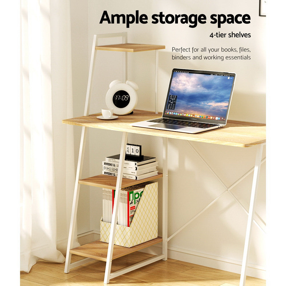 Artiss Computer Desk Bookshelf Storage Oak 100CM MET-DESK-4T-OAK