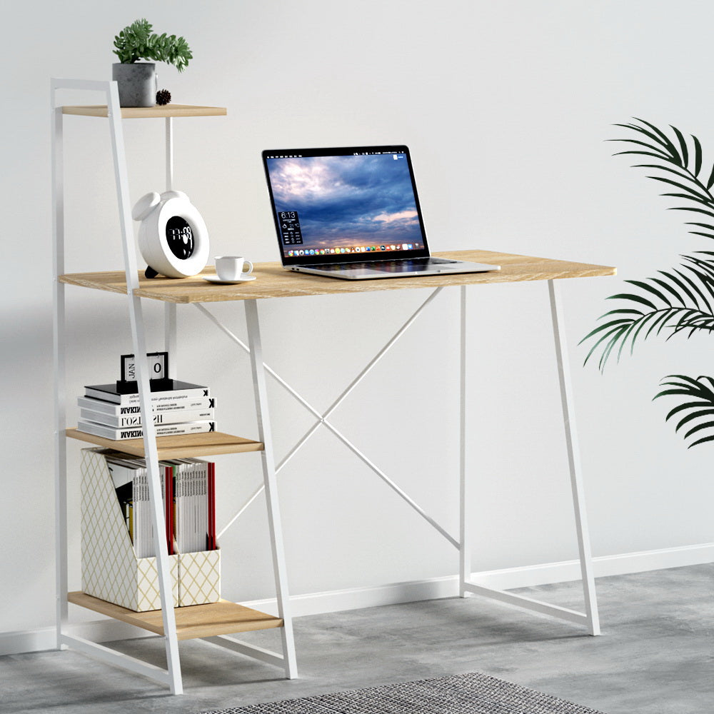 Artiss Computer Desk Bookshelf Storage Oak 100CM MET-DESK-4T-OAK