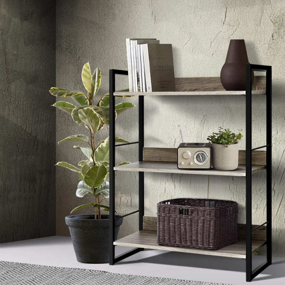 Artiss Bookshelf 3 Tiers - NOE Black and Oak MET-DESK-574A-3S-BK-OA