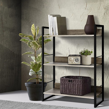 Artiss Bookshelf 3 Tiers - NOE Black and Oak MET-DESK-574A-3S-BK-OA