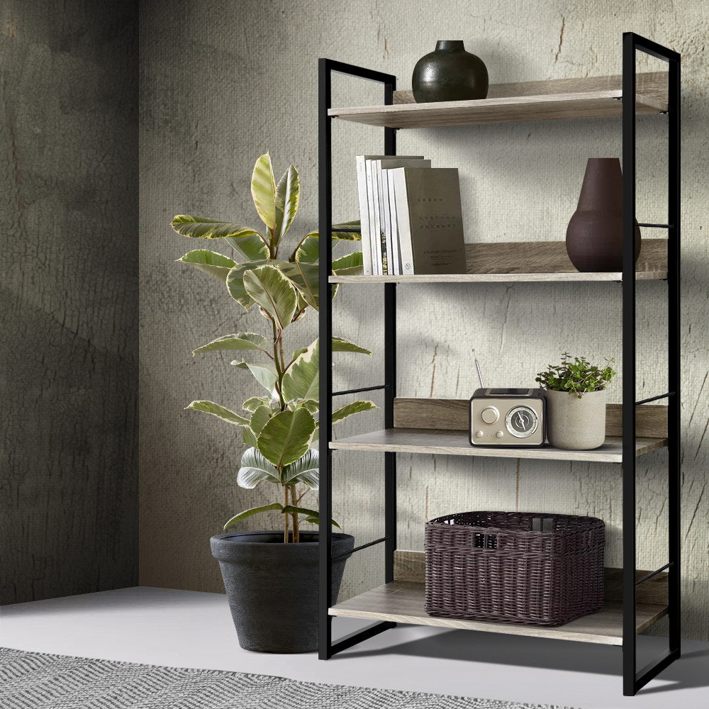 Artiss Bookshelf 4 Tiers - NOE Black and Oak MET-DESK-574B-BK-OA