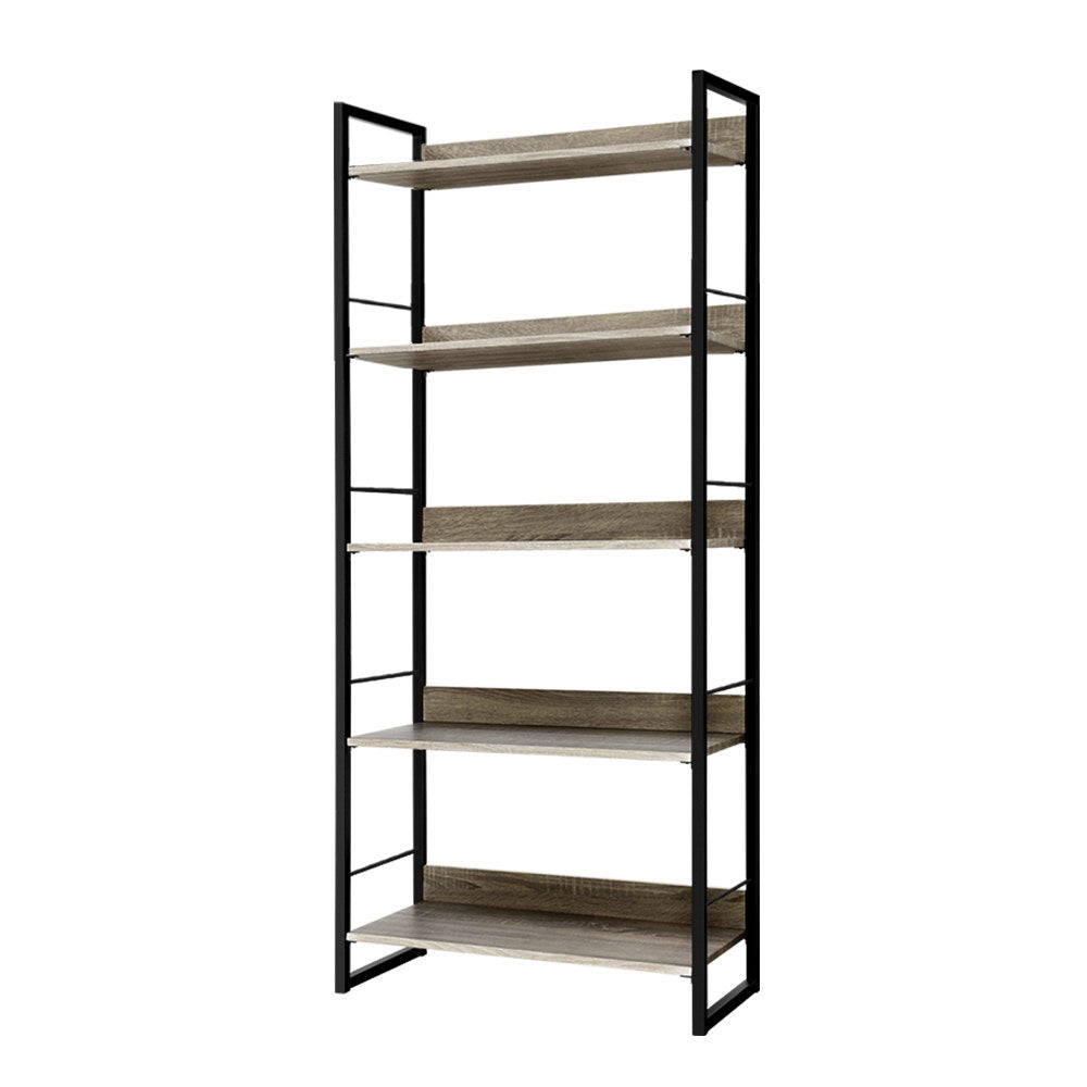 Artiss Bookshelf 5 Tiers - NOE Black and Oak MET-DESK-574C-5S-BK-OA