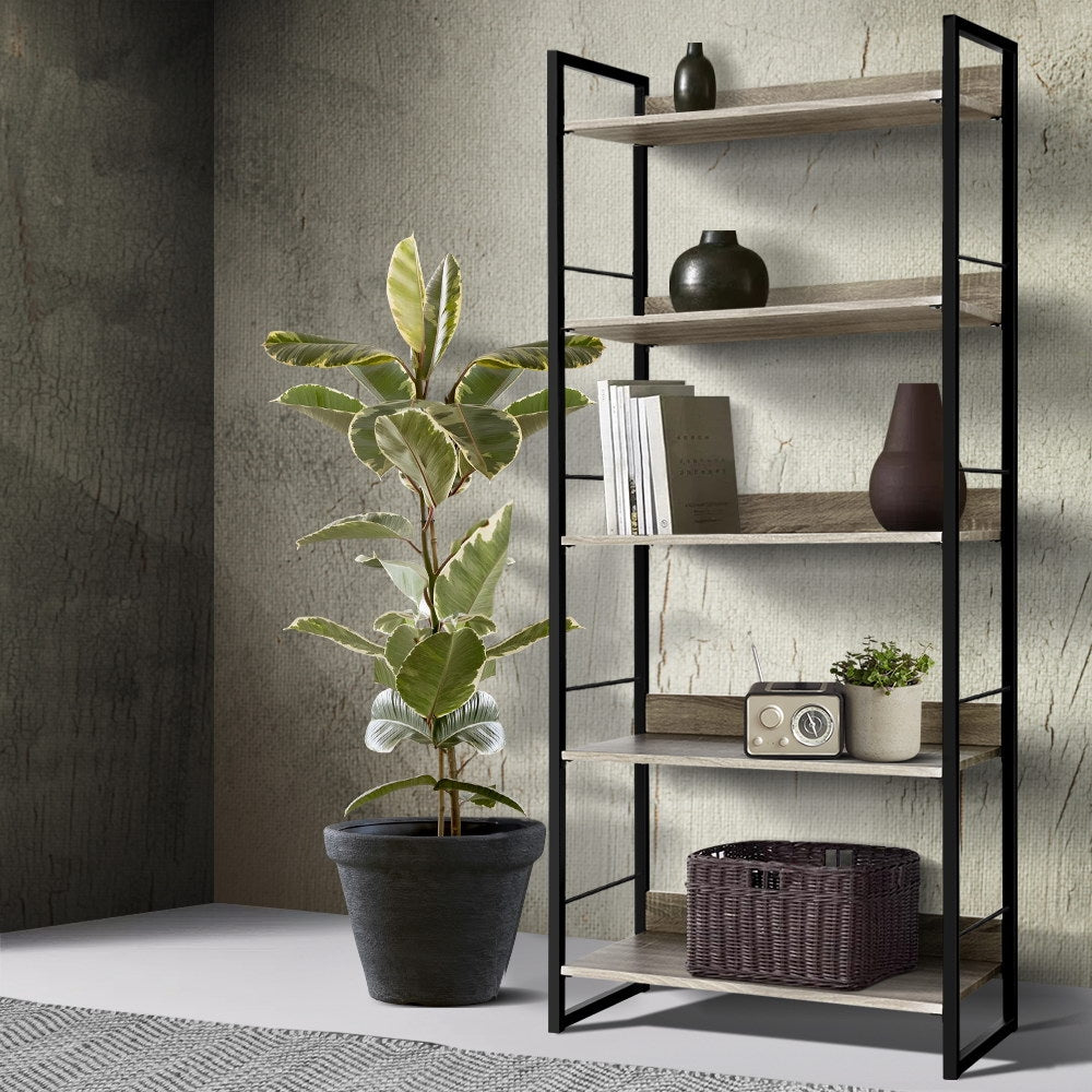 Artiss Bookshelf 5 Tiers - NOE Black and Oak MET-DESK-574C-5S-BK-OA