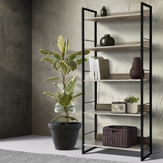 Artiss Bookshelf 5 Tiers - NOE Black and Oak MET-DESK-574C-5S-BK-OA